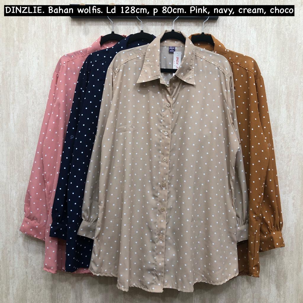 DINZLIE KEMEJA ATASAN WANITA MOTIF POLKA WOLFIS JUMBO LD 128CM