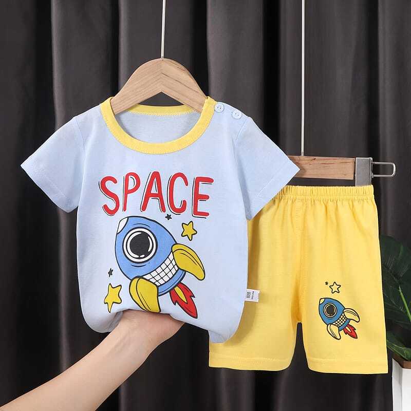 ( zwq ) PDK008-014 Baju Jumper Pendek Kaos + Celana Baju Anak Setelan Lengan Pendek, Setelan Anak 0-6 Tahun