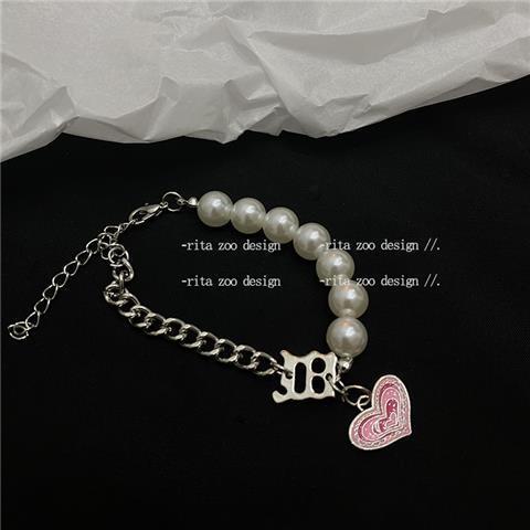 YEEZII Set Kalung Gelang Rantai Liontin Hati Mutiara Warna Silver Untuk Wanita