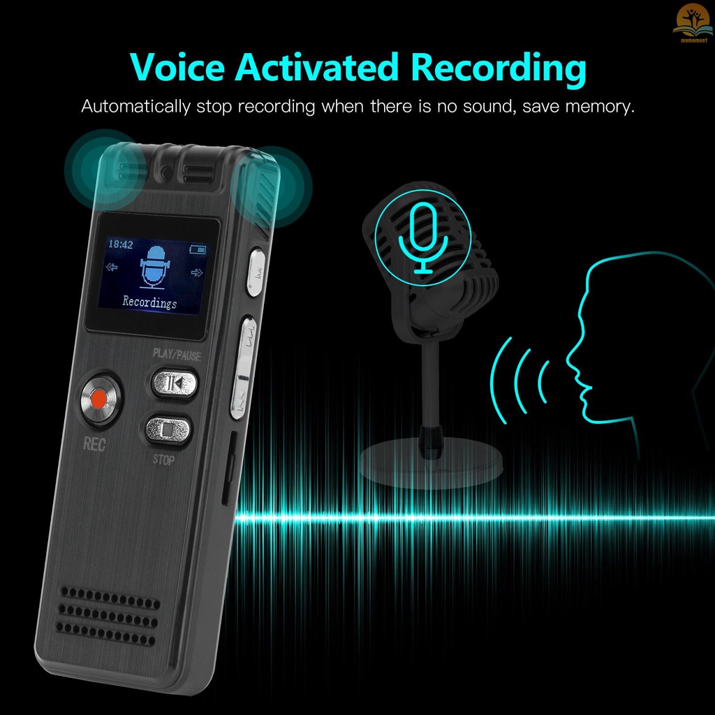 8GB Digital Voice Recorder Voice Activated Recorder MP3 Player 1536Kbps HD Recording Noise Reduction Dual Microphone with OTG Function 8GB Capacity 24 Languages Support Recording Monitoring/Telephone Recording for Meeting Lecture Interview Class