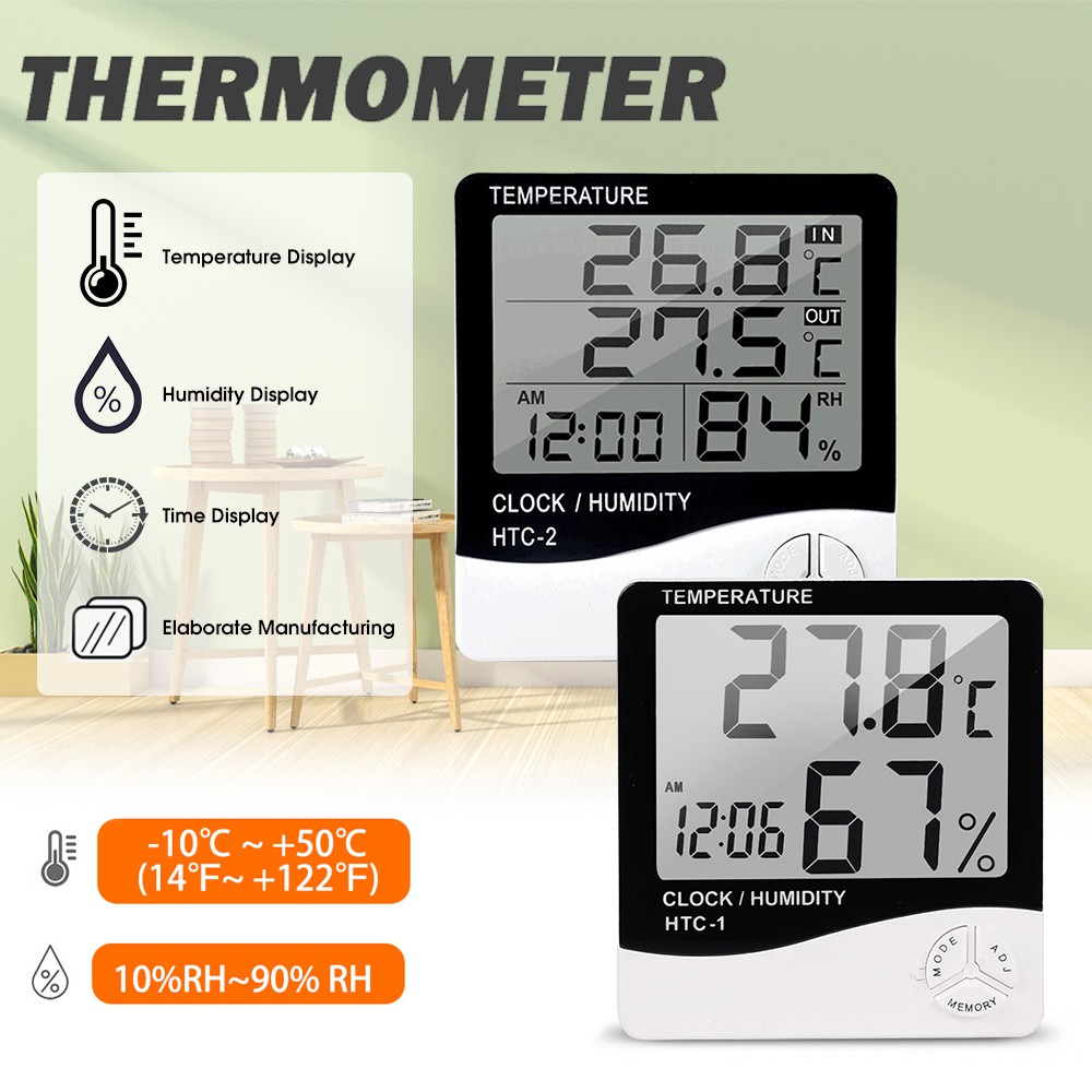 HTC-1 HTC-2 Digital Hygrometer Digital Thermometer Clock Hermometer In/Out