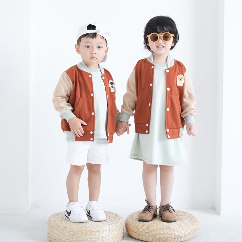 VARSITY Series Jaket Bomber Couple Anak Free Inner Kaos / Dress 6bl-6th