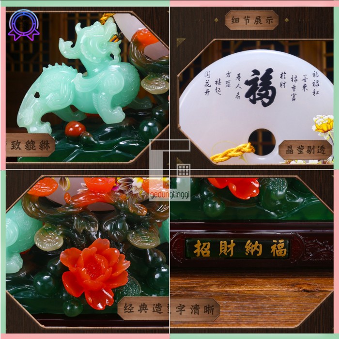 Patung Pajangan Hiasan Hadiah Kado Imlek Singa Langit Lion Sky Kembar Samsi Batu Giok Chi Qi Lin Cillin Chilin Cilin Kilin Qillin Hoki 1 Pasang Sepasang Set Lucky Luck Fengshui Penjaga Rumah Pembawa Rejeki Ukuran Size Small Kecil Medium Sedang Besar Big