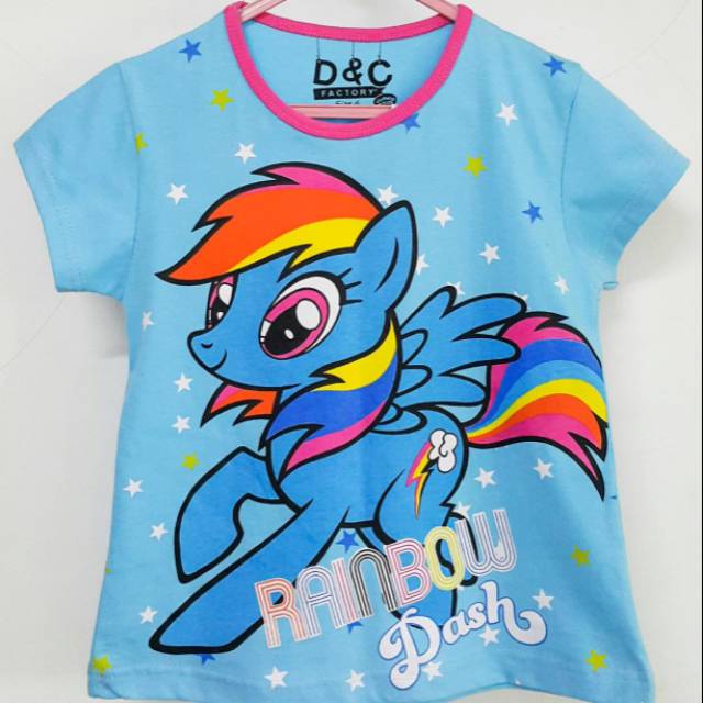 Baju kaos karakter anak cewek motif my little pony RAINBOW DASH BIRU size 1-6 bahan katun lembut