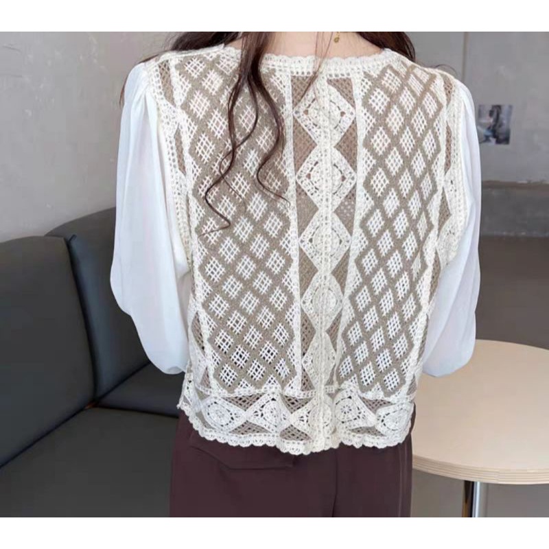 MDLV ~ 67110# Liberta Crochet Cardigan Atasan Blouse Import