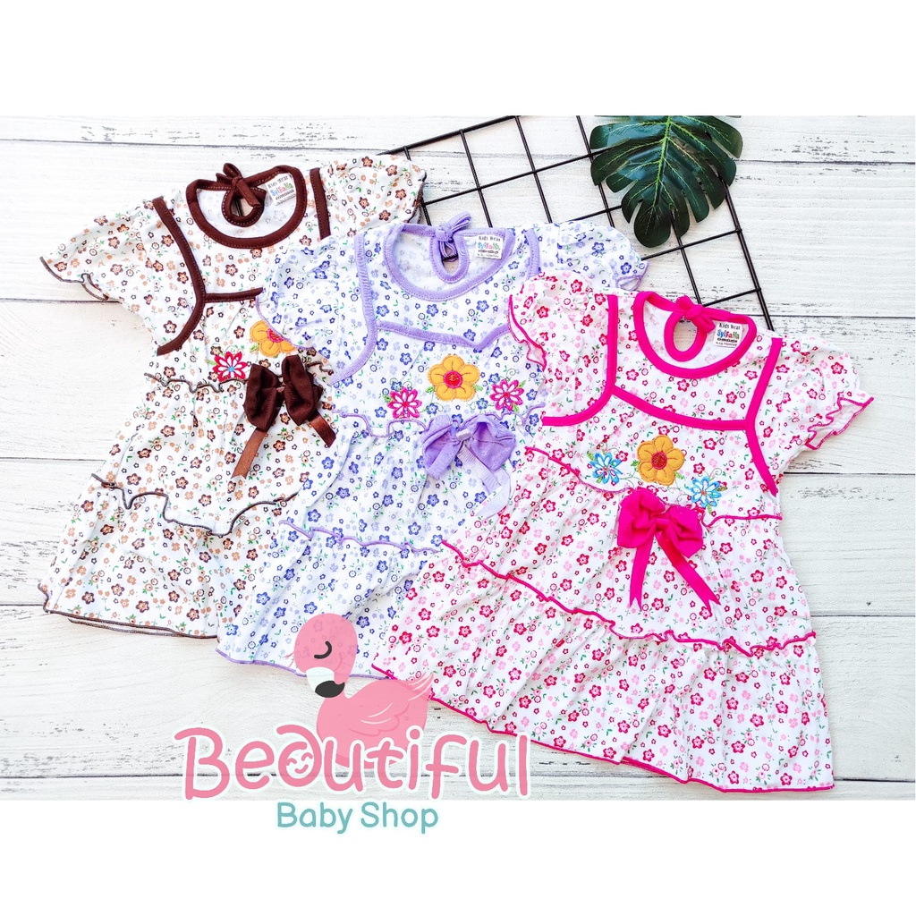 Dress Bayi Perempuan Motif Bunga Bordir Pita / Rok Baju Bayi Perempuan  Merk Syifana / Baby.ou