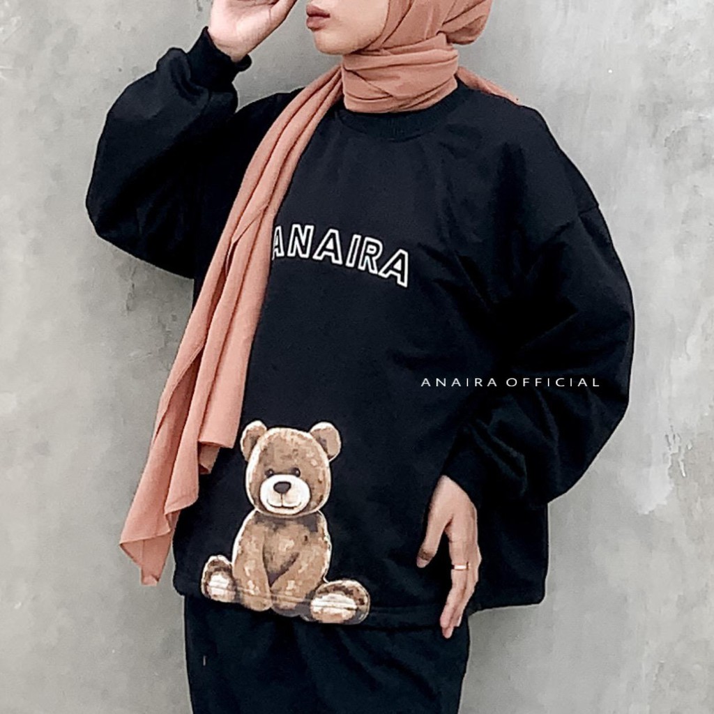 ANAIRA BEAR SWEATER SWITER SWETER OVERSIZE PRIA WANITA OVERSIZE CREWNECK BASIC