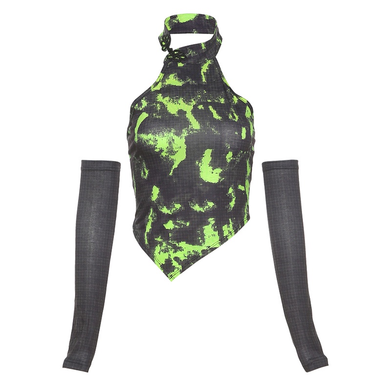 #Sisjuly# Versi terbaru dari negara keren tie-dye selempang halterneck rompi ramping wanita