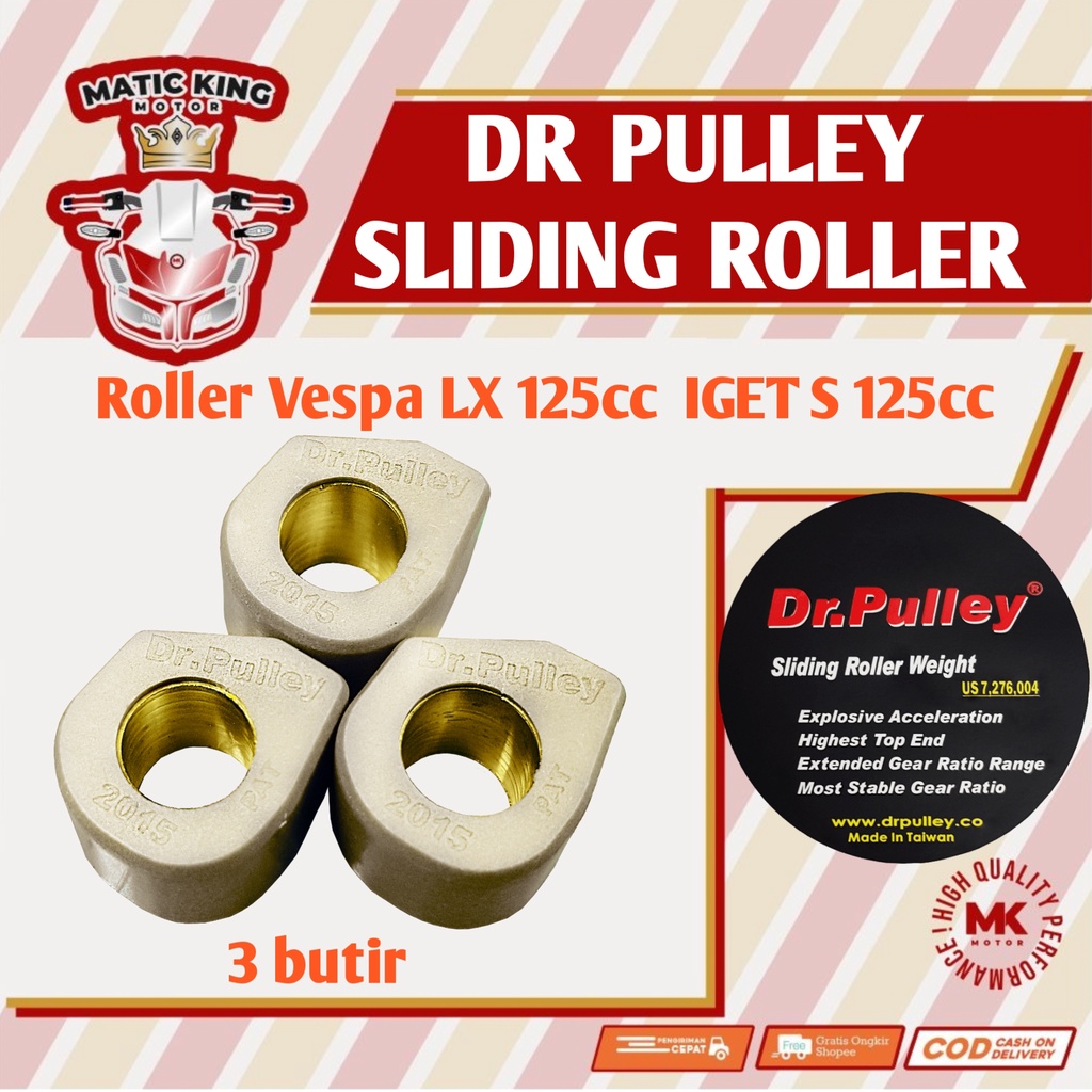 Sliding Roller Vespa IGET S LX 125 cc DR PULLEY 09 gr 10 11 12 13 14 15 16 17 18 19 / 3 Butir