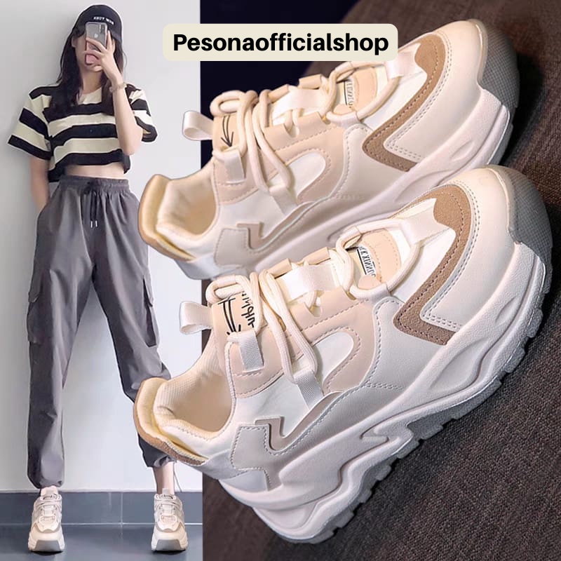 COD POS D602 Sepatu Sneakers Wanita Import Sepatu Beige