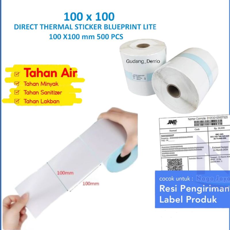 

LABEL THERMAL 100x100Mm Kertas Stiker Resi isi 500 Lembar Sticker Receipt Printer