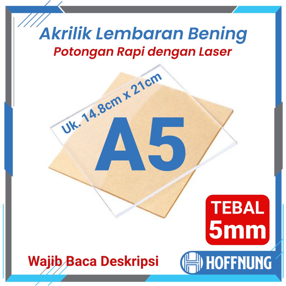 Akrilik Lembaran A5 5mm Bening Transparan Warna Hitam Putih Merah Kuning Hijau Biru Acrylic 5 mm