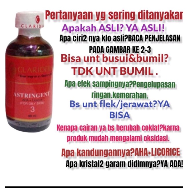 TONER CLARIDERM ASLI ORIGINAL 100% PHILIPINA(Jangan Ragu Di Jamin keaslianya &amp; Manfaatnya dah bnyk Yg Membuktikanya TER PERCAYA KUWALITASNYA)(Harga GLOSIRAN)