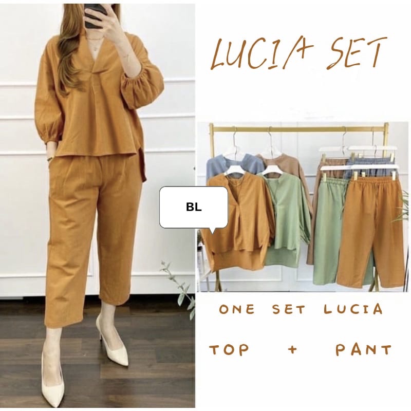 Setelan Wanita Atasan setelan kulot, setelan wanita polos terbaru+Celana Kekinian Lucia set Linen one set terbaru