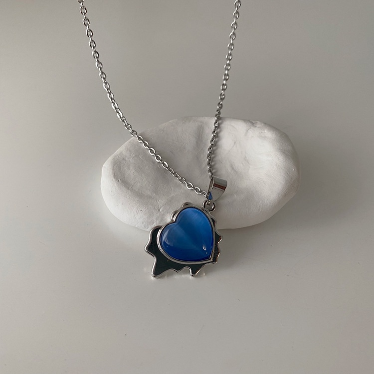 Blue Opal Love Pendant Necklace Accessories Simple Personality Temperament Chain