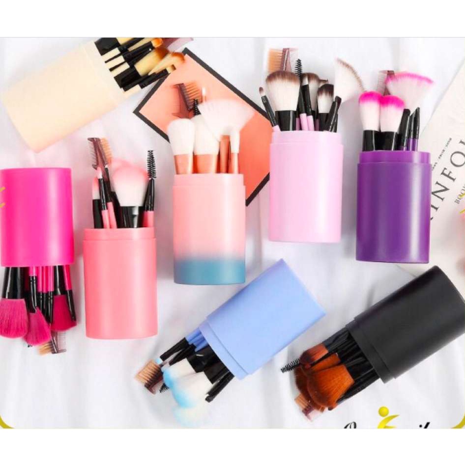 Brush Kuas Make Up Set Tube 12in1 Plus Tabung Penyimpanan Serbaguna / Brush Kosmetik isi 12pcs Multifungsi