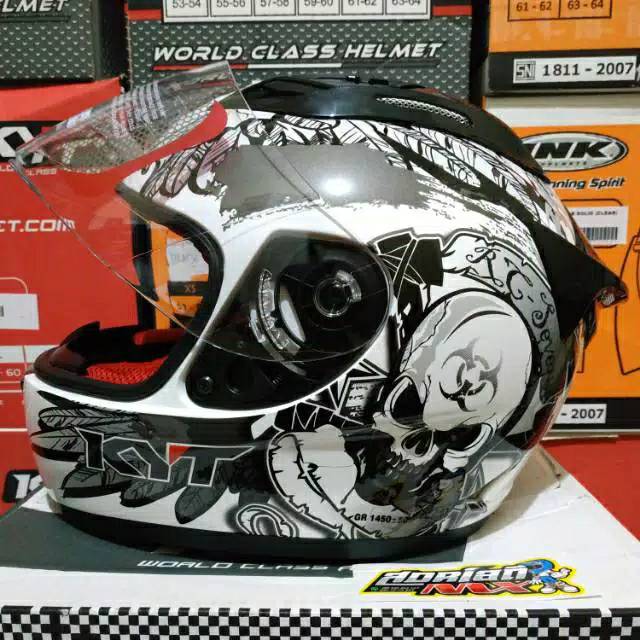 HELM KYT RC SEVEN MOTIF 13 WHITE GUNMETAL HELM TOURING KYT RCSEVEN MOTIF MURAH HELM KYT RC7 KYT RC 7