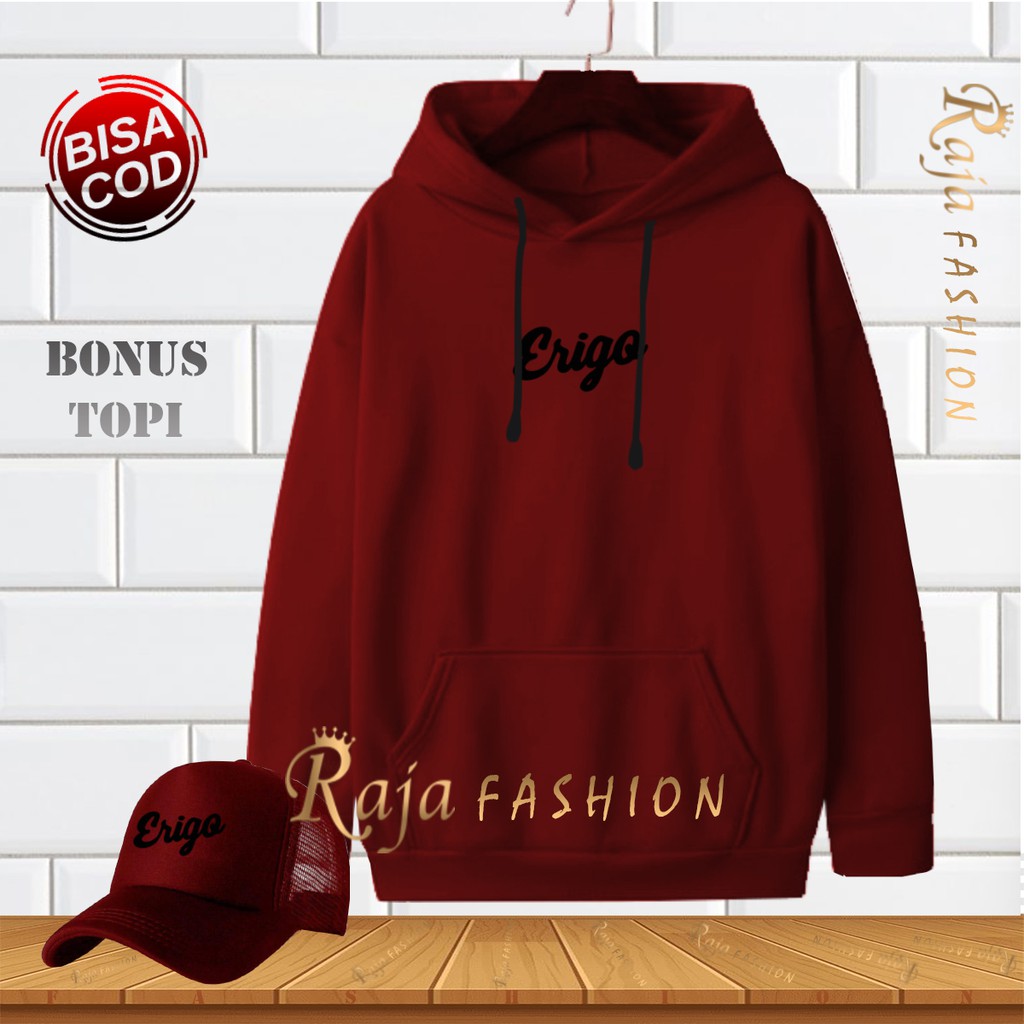 GRATIS TOPI Hoodie Erigo Text Hitam Premium Quality / Hoodie Keren / Pria Wanita