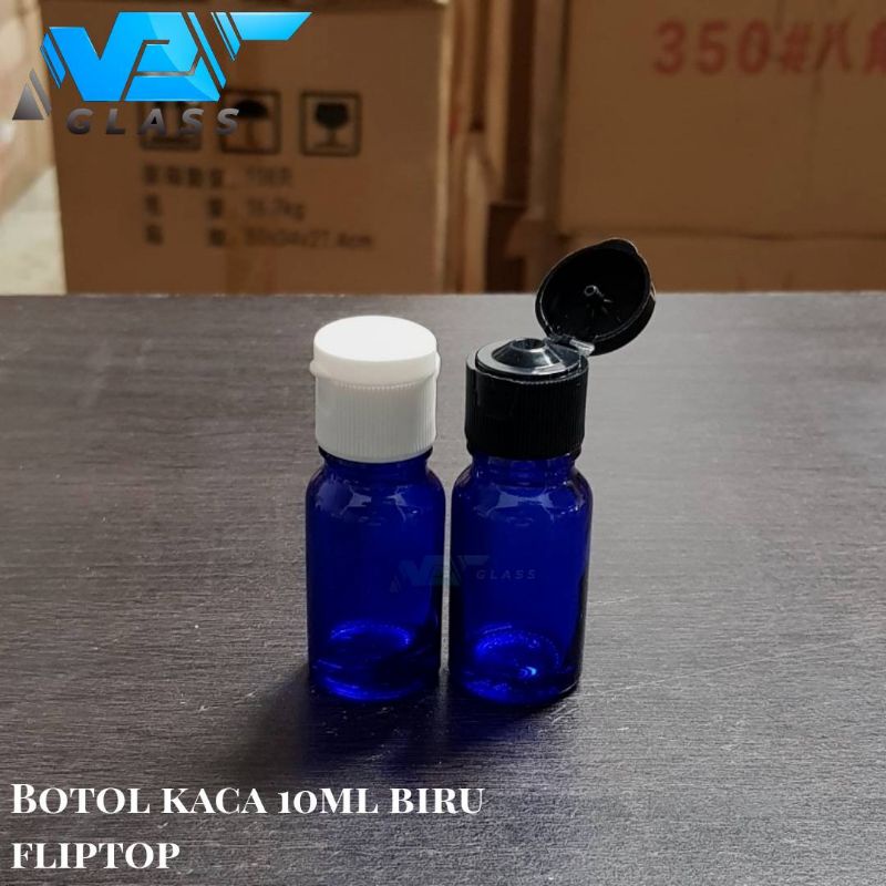 botol kaca 10ml tebal biru tutup fliptop