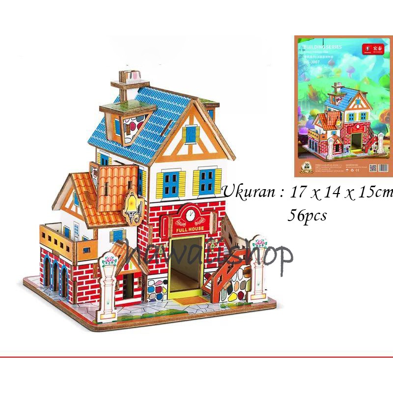 Hawaii Shop Puzzle 3D DIY bahan kayu FRENCH HOLIDAY VILLA mainan puzzle edukasi anak (kado &amp; pajanga