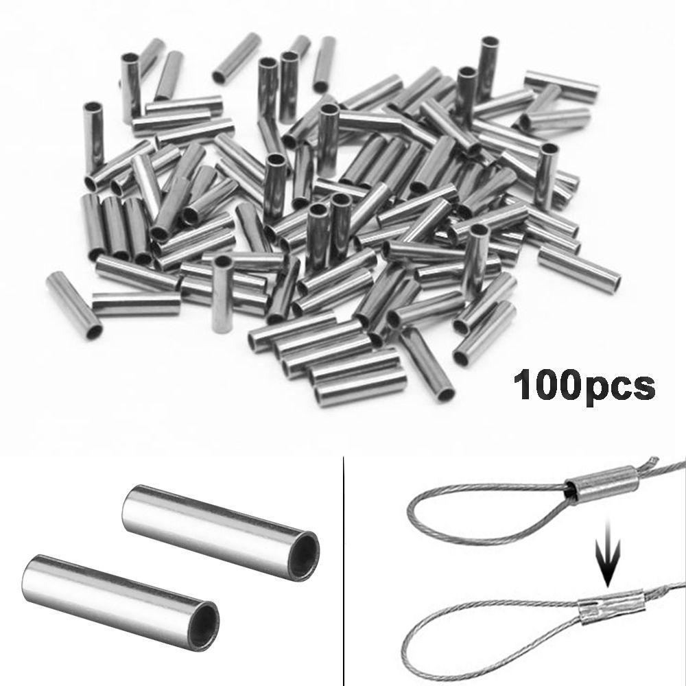 Quinton Pipa Kawat Pancing 100pcs Konektor Lengan Crimp Bahan Alloy Stainless Steel