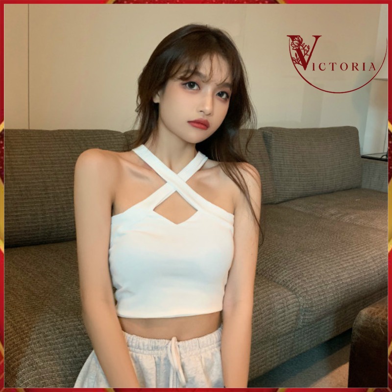 Victoria Crop Top Wanita Bahan Rajut Style Korea 4053