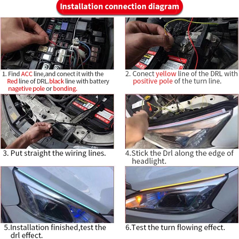 2pcs DRL Lampu Lari Siang Mobil DRL LED Strip Fleksibel Lampu Depan Mobil Putih Sein Kuning Lampu Aliran Rem D12V Tahan Air