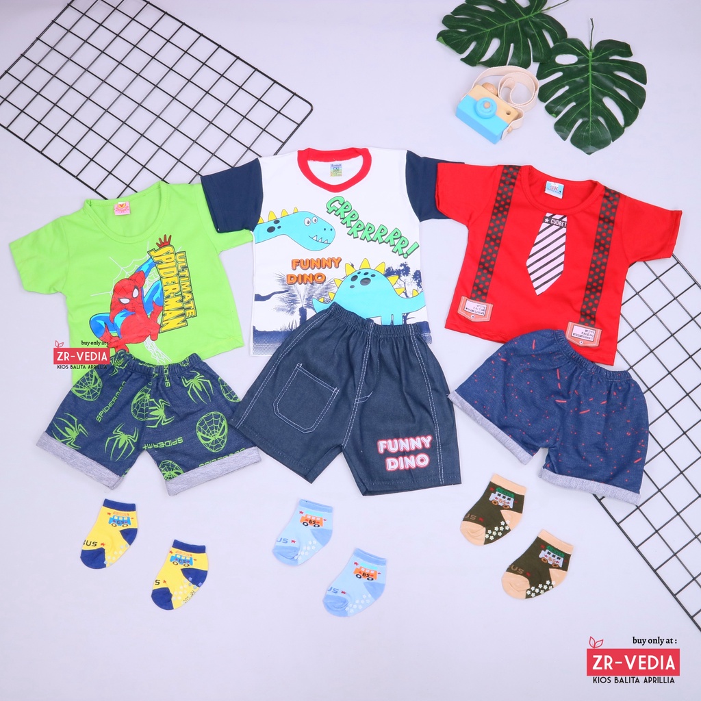 BUNDLING HEMAT / Isi 3 Set Baju Baby Boy &amp; 3 Set Kaos Kaki New Born / Baju Anak Laki Setelan Celana