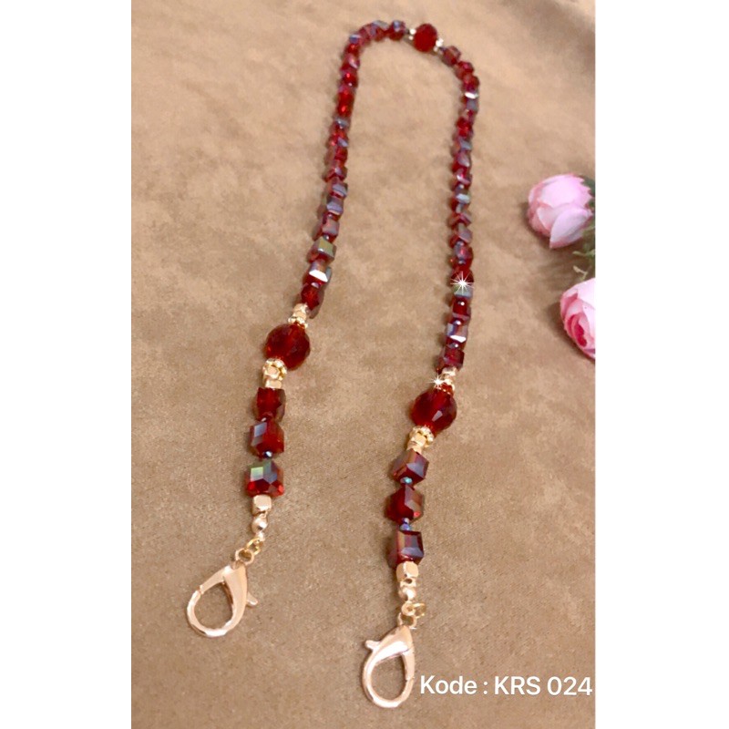 Strap Masker/ Tali Masker Kristal Swarovski austria kotak Merah maroon