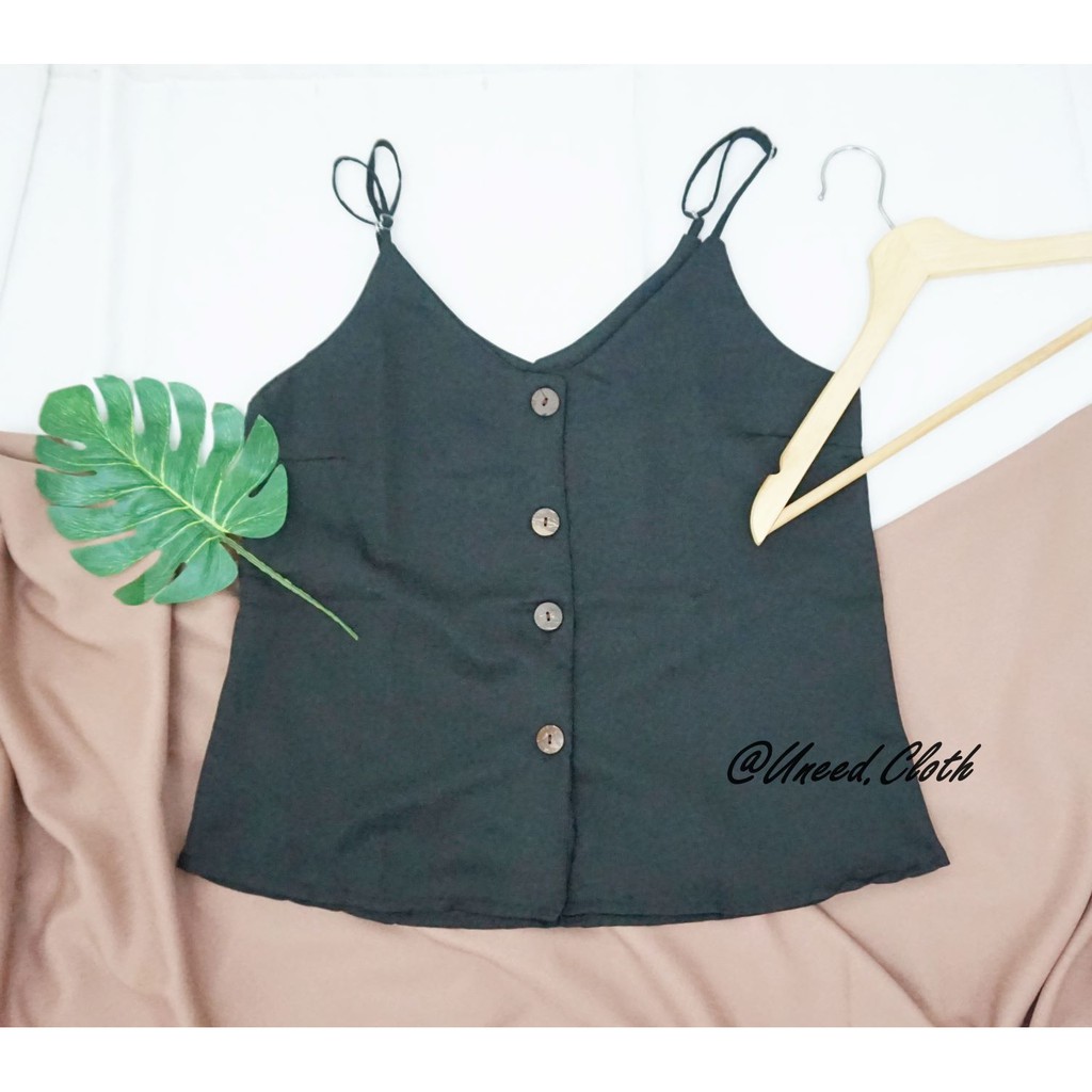Uneed Cloth / TANKTOP WANITA POLOS / TENGTOP / TANKTOP JUMBO / TANGTOP / TANK TOP KANCING / LYLA XXL-Black