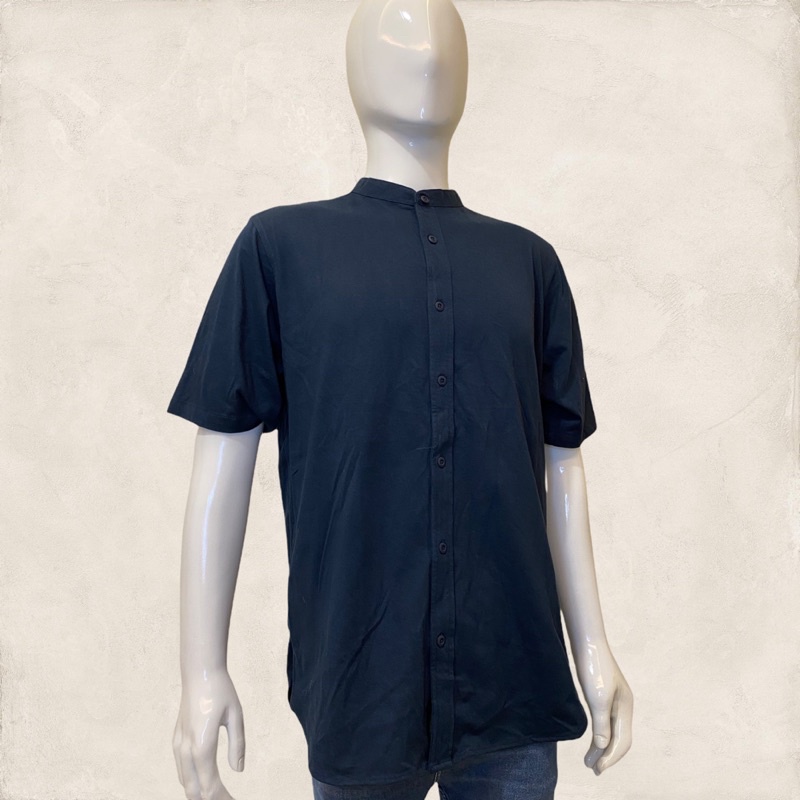 Baju Koko Pria Baru Biru Putih Tira Jeans Bahan Premium Ukuran S L XL #FD0010