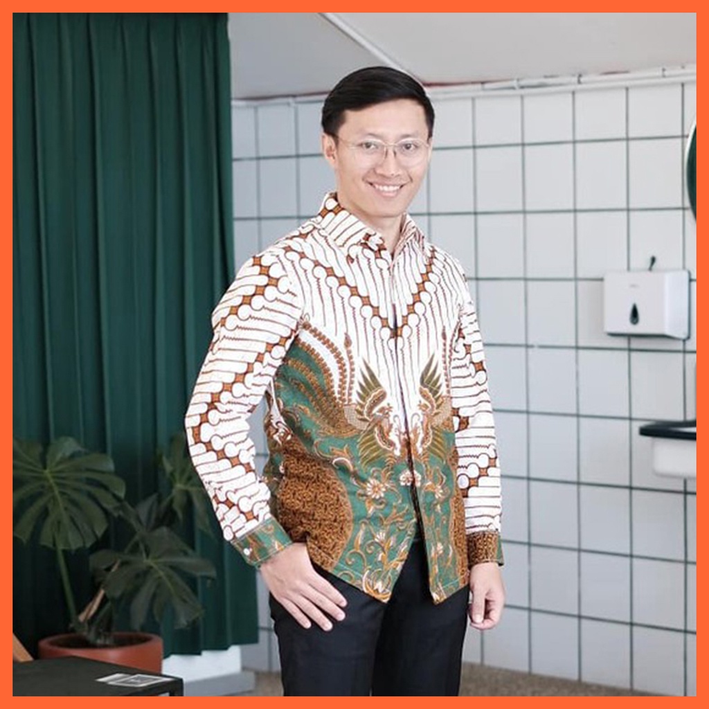 Kemeja Batik lengan Panjang Baju pria Modern - Mika Botol