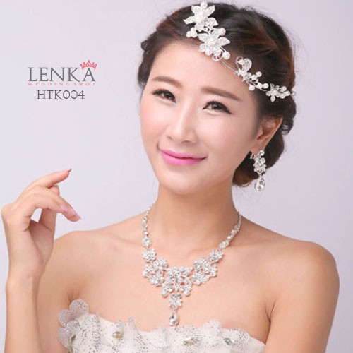 Paket Tiara Kalung Anting Pesta Lamore Aksesoris Wedding Modern Lenka - HTK004