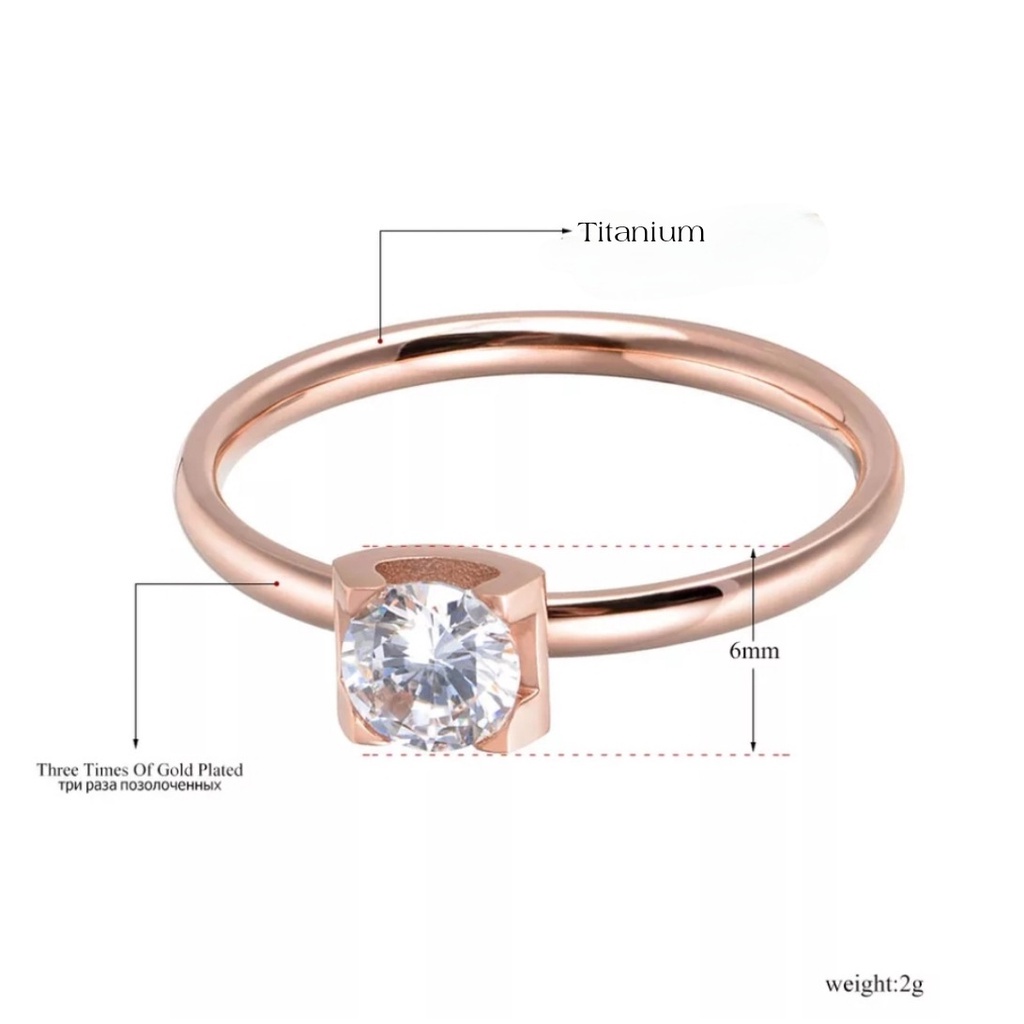 Cincin Titanium THE ONE CRYSTAL Tersedia Warna Rose Gold, Gold dan Silver