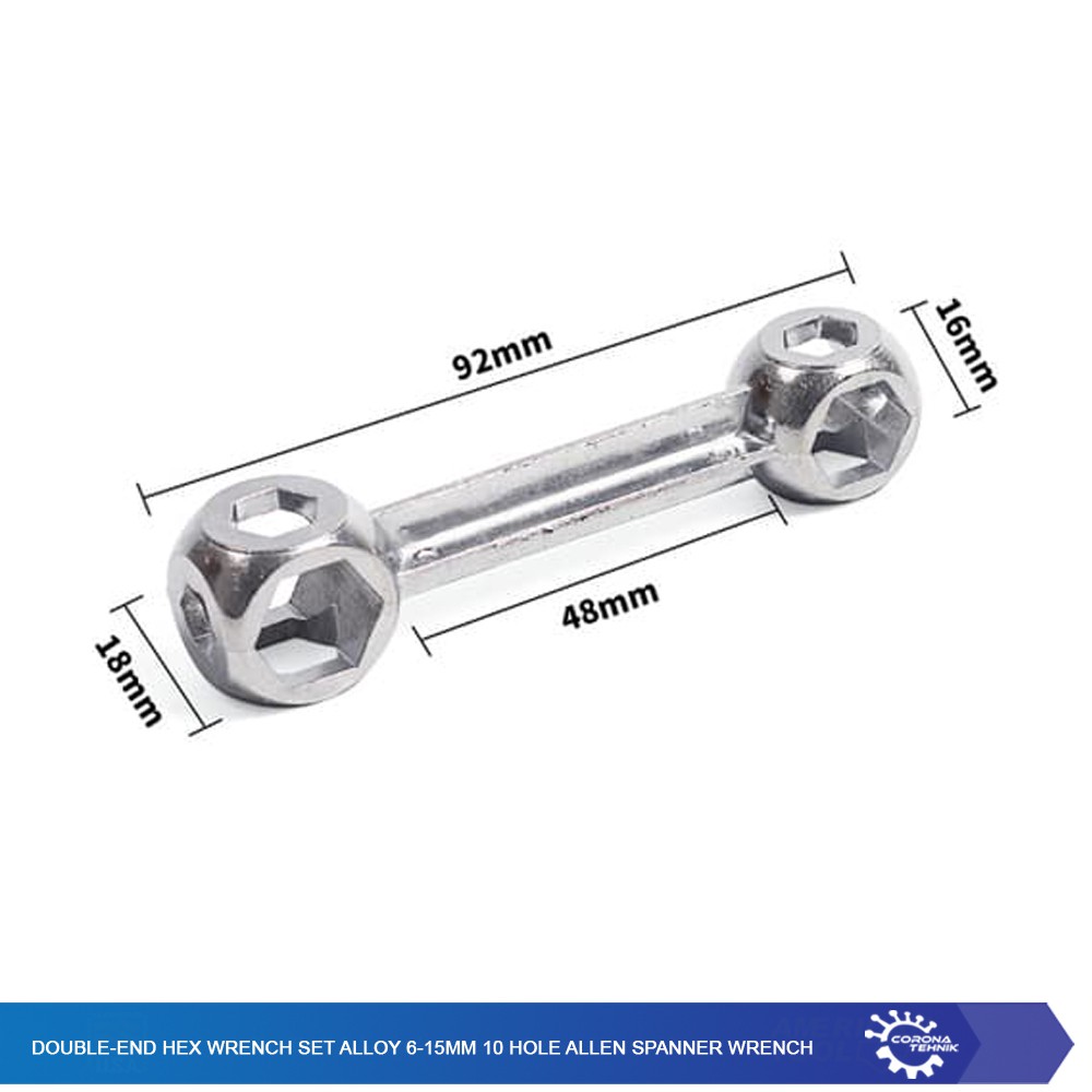 Double-End Hex Wrench Set Alloy 6-15mm 10 Hole Allen Spanner Wrench