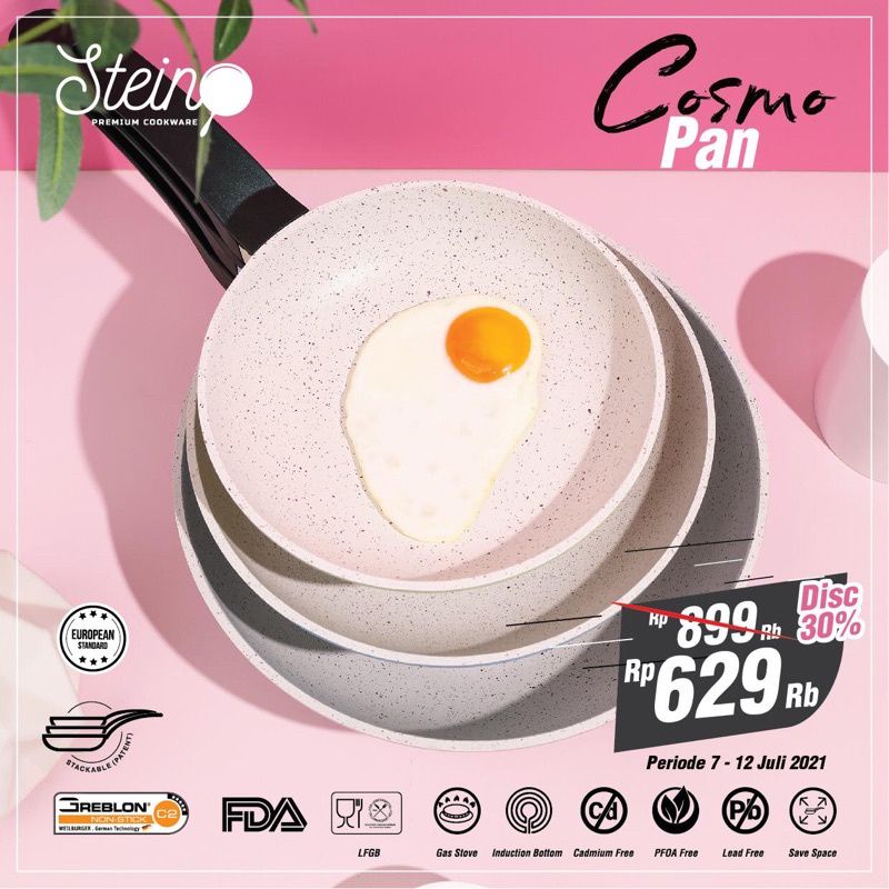 PROMO Cosmo Pan Stackable Pan Stein Cookware Panci susun (Wok28, Frypan24, Frypan20)