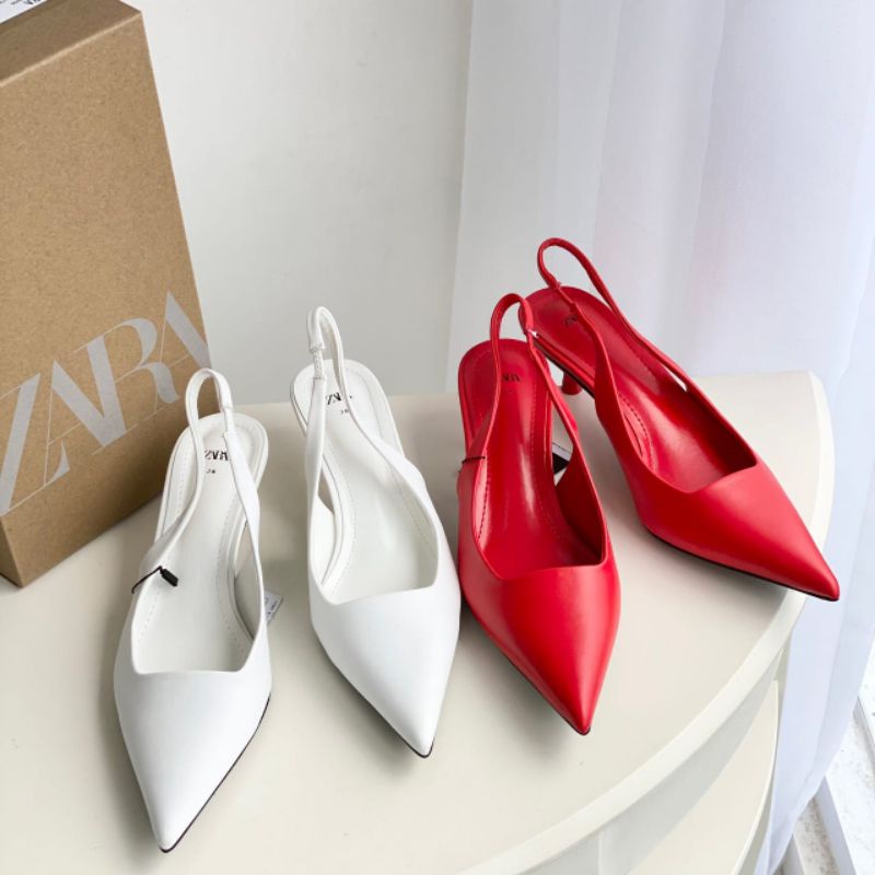 Sepatu Sandal Zara Merah Putih Heels 3 cm