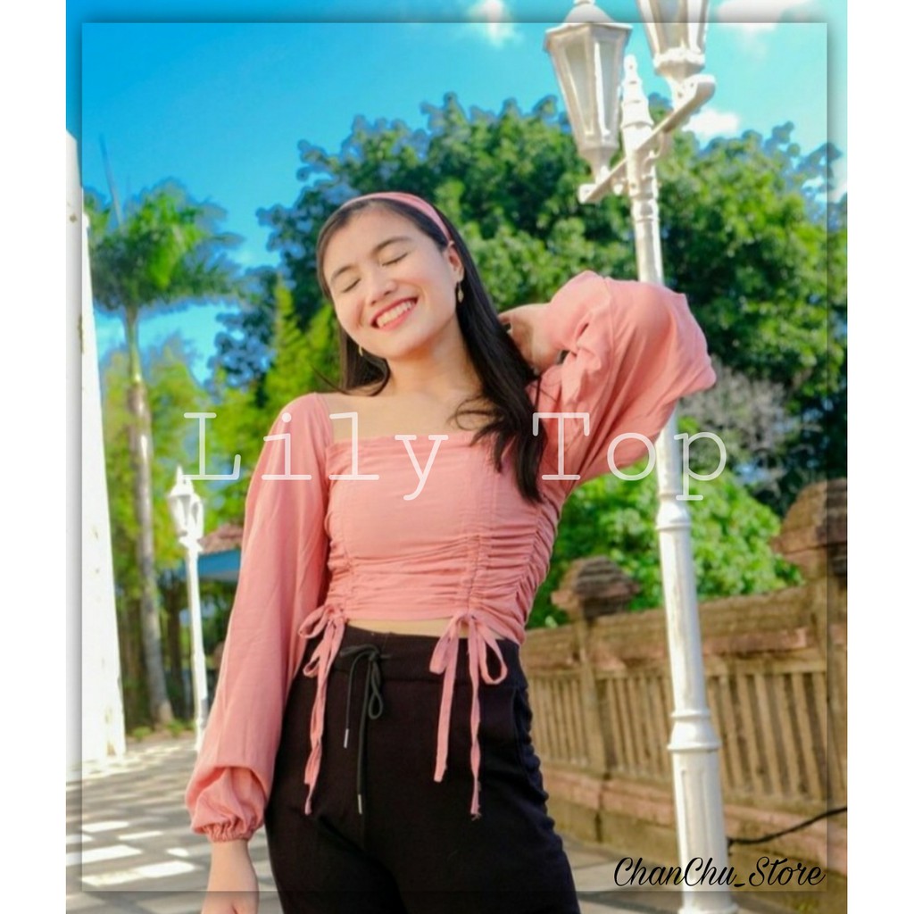 Lily Top - Fashion wanita/Sabrina serut/Baju atasan wanita
