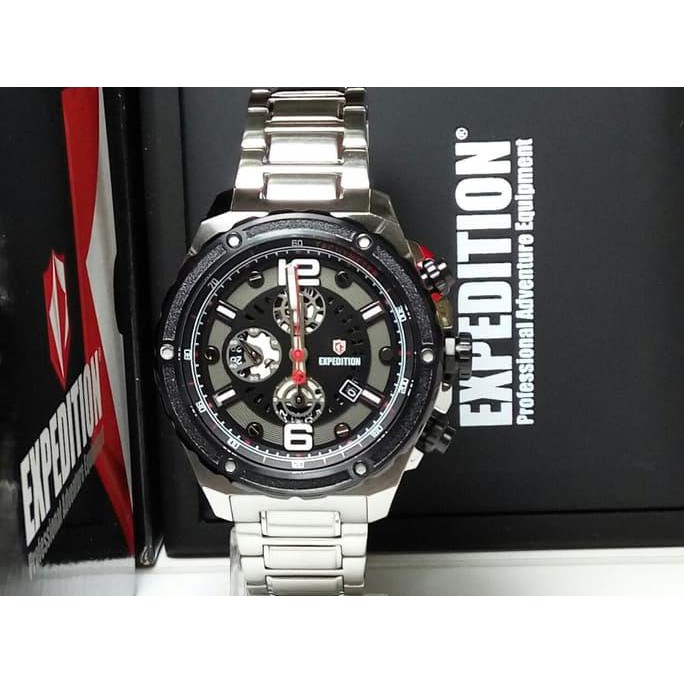 Promo Jam Tangan Pria Expedition E-6732 Silver Black Original Water Proof Ready
