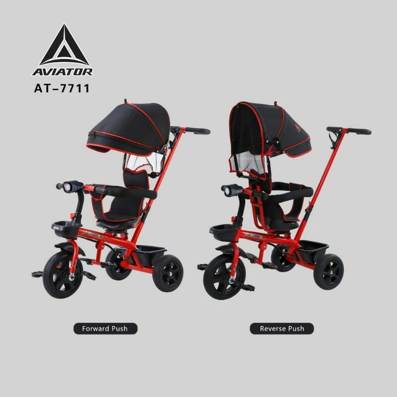 KHUSUS LUAR KOTA - Sepeda Roda Tiga Aviator AT 7711 Kursi Putar Musik Lampu LED Baby Tricycle