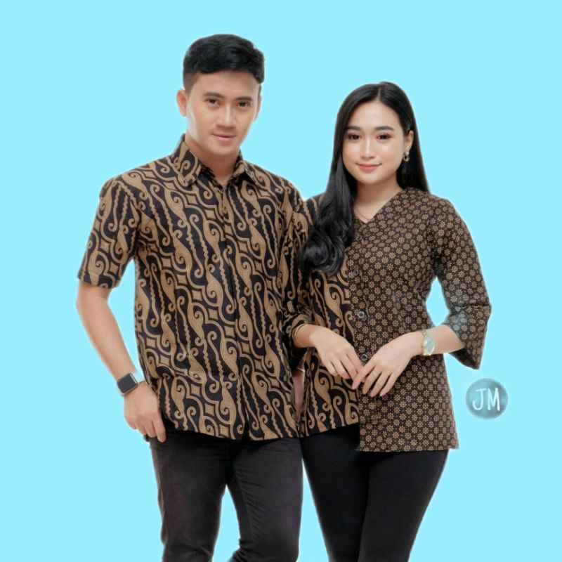Batik Couple Kantor New - (COD)  Baju Seragam Hem Blus Blouse Batik Pria Wanita Kantor Size M L XL XXL EMHABATIK-0
