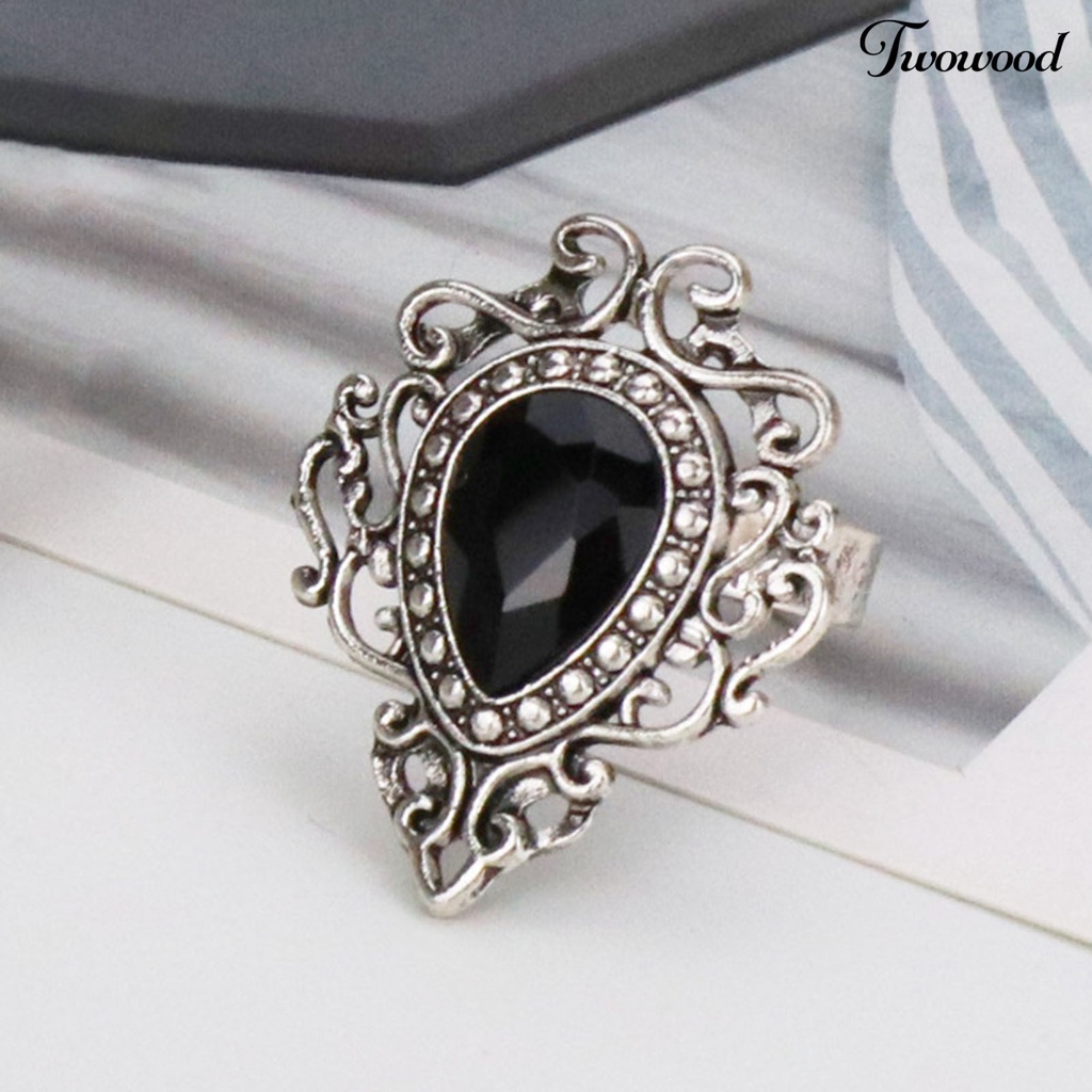 Cincin Model Terbuka Bentuk Hati Aksen Batu Permata Imitasi Bahan Alloy Gaya Bohemia Untuk Unisex