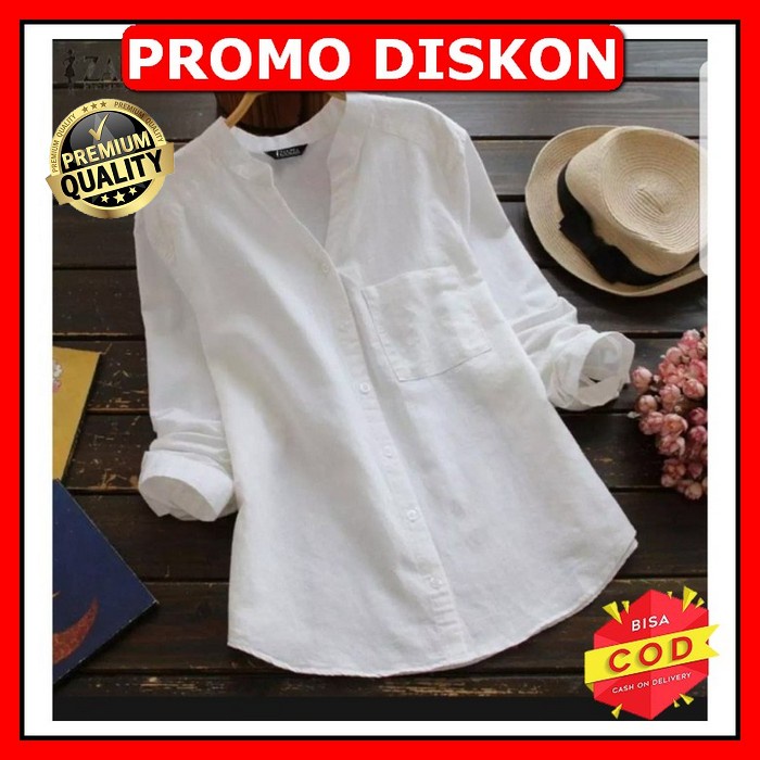 Ako Blouse Wanita Lengan Pendek Murah Blouse Wanita Korean Style  OF102 Kemeja Shanghai White [Baju