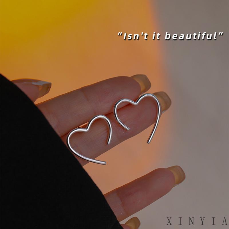 【COD】Anting Klip Tanpa Tindik Bentuk Hati Geometris Warna Silver