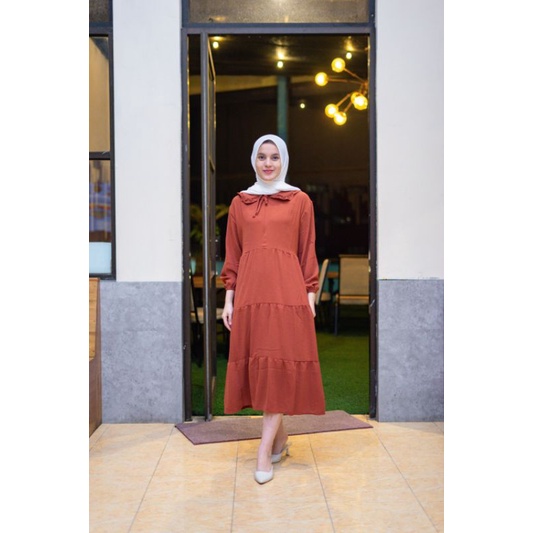 dress gamis baju muslimah midi premium crinkle airflow murah trend masa kini