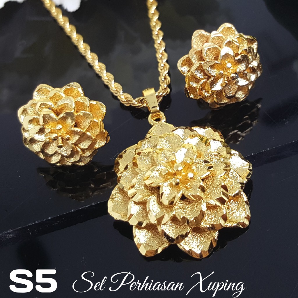 S7 Set Perhiasan Xuping Cantik Anting Kalung Liontin Xuping Lapis Emas