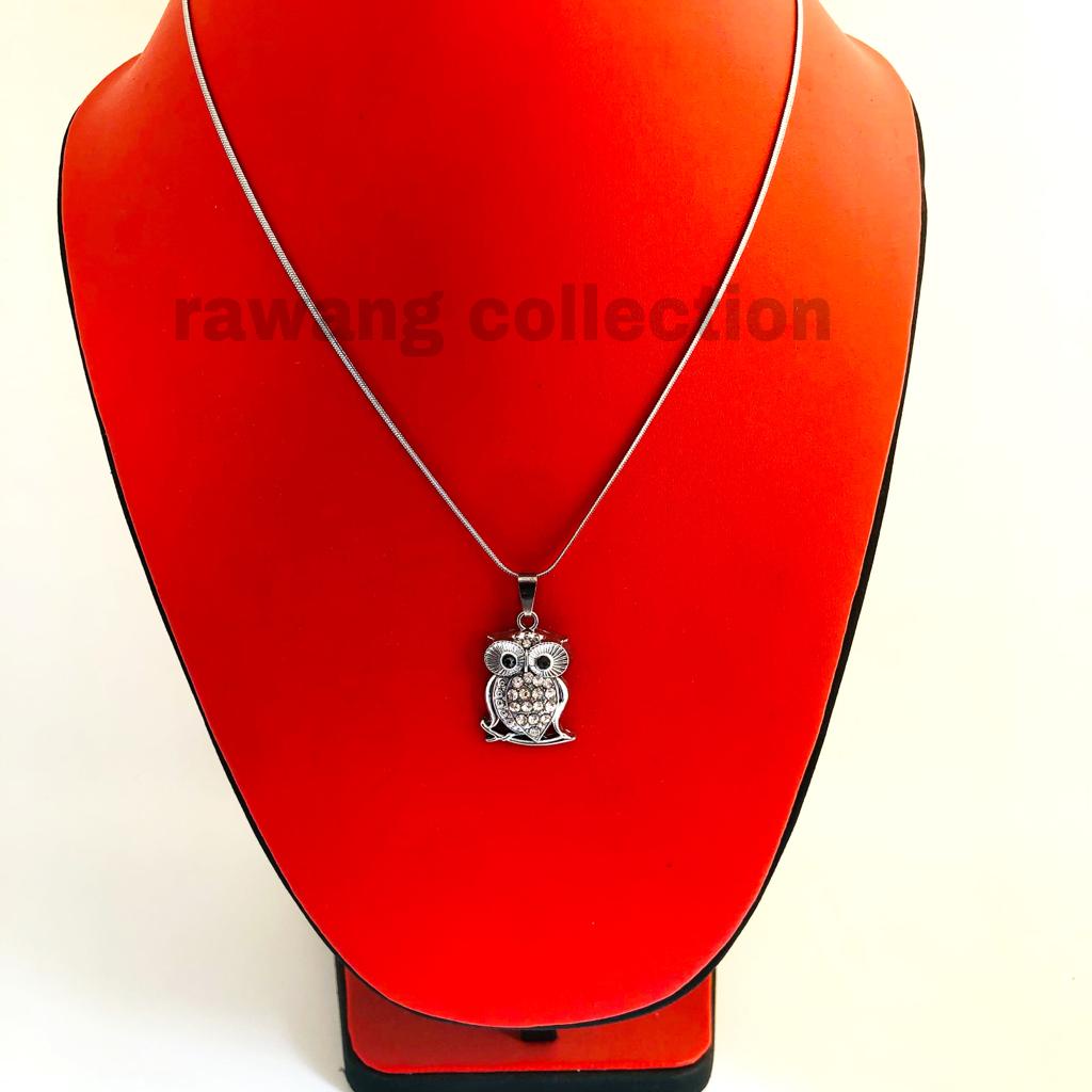 Kalung silver belut fashion wanita plus liontin burung hantu