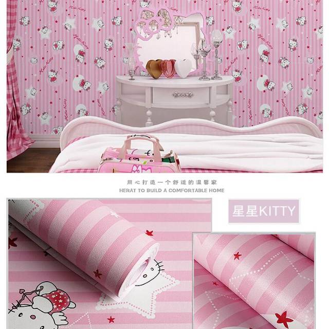 WALLPAPER DINDING MOTIF HELLOKITTY SALUR 10m x 45cm