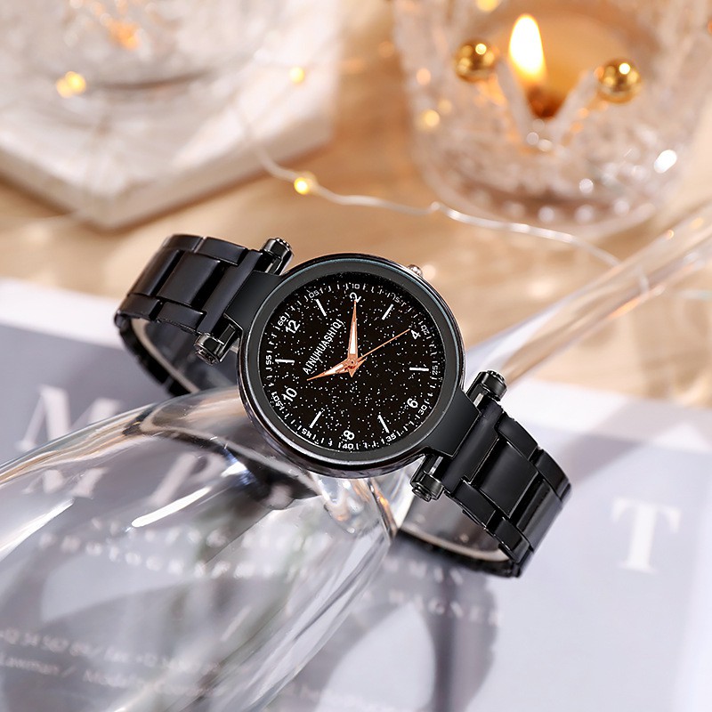 Jam Tangan Wanita Analog Fashion Dengan Strap Stainless Steel Quartz Dial Bulat Import