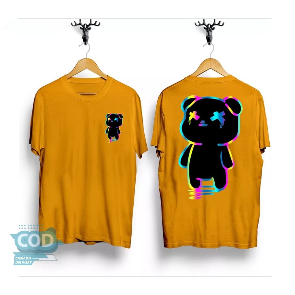 Kaos Tshirt Pria Panda Pelangi Mustard Hitam Distro Lengan Pendek Motif Sablon Bergambar Keren Baju Kaos Viral Baju kaos anime